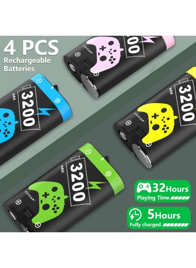 4 Pack 3200mAH (4 X 7680mWh) Rechargeable Battery Packs for Xbox One Controller Xbox Series X|S Battery Packs with Charger Dock USB Charger Station for Xbox Series X|S, Xbox One S/One X/One Elite - Image 4